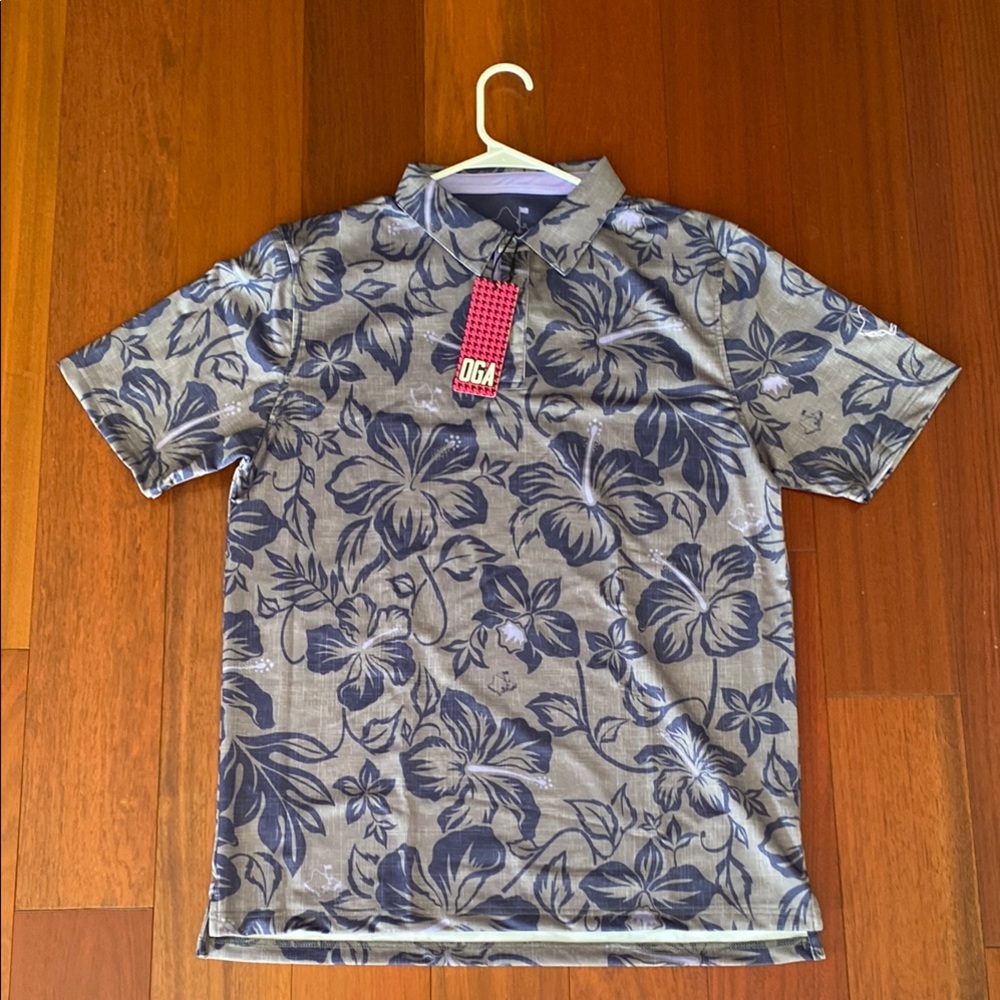 Oahu Golf Apparel Floral Polo Shirt in Gray and Blue